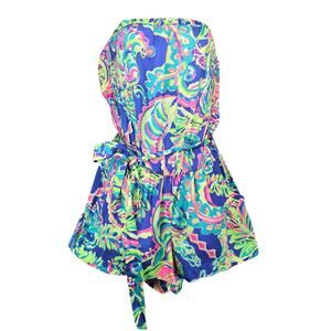 Lilly Pulitzer Ritz Strapless Romper Women's M Vibrant Tropical Neon Print Beach